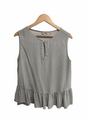 JACHS Girlfriend Light Green & White Striped Ruffle-Hem Sleeveless Top